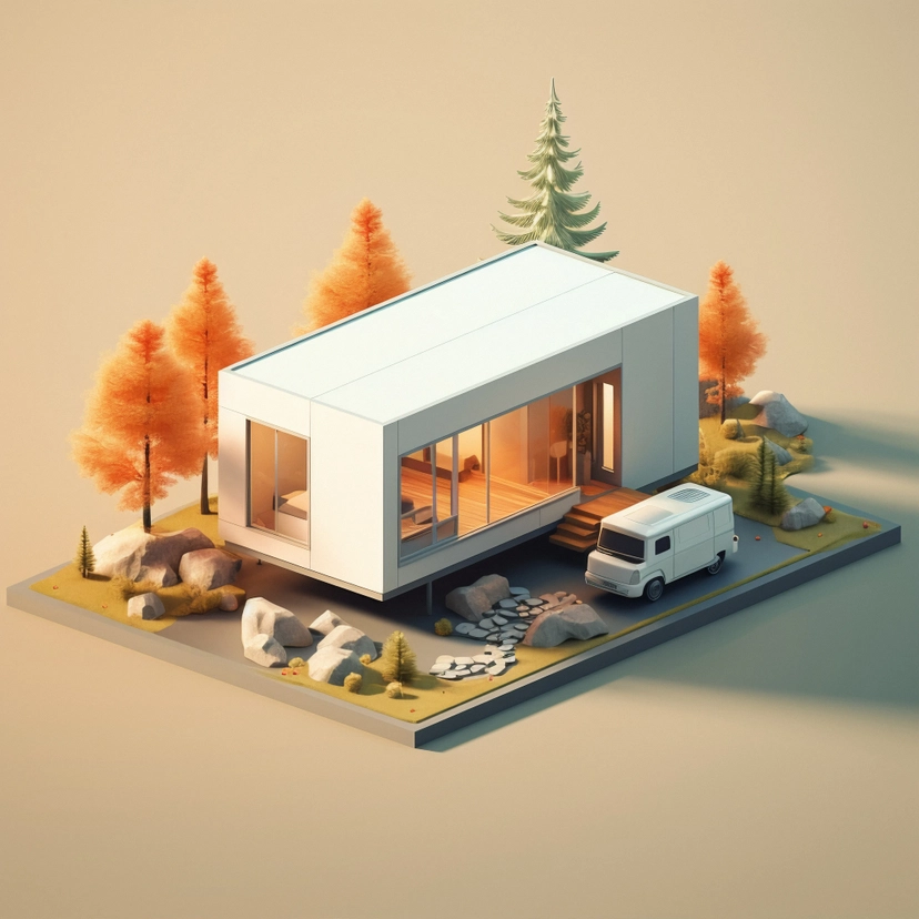 Prefab construction workers assembling modular housing units sustainably